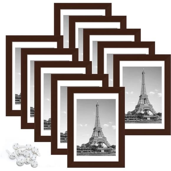 4x6 Picture Frame Set of 10, Display Pictures 3.5x5 with Mat or 4x6 Without Mat - Picture 1 of 6